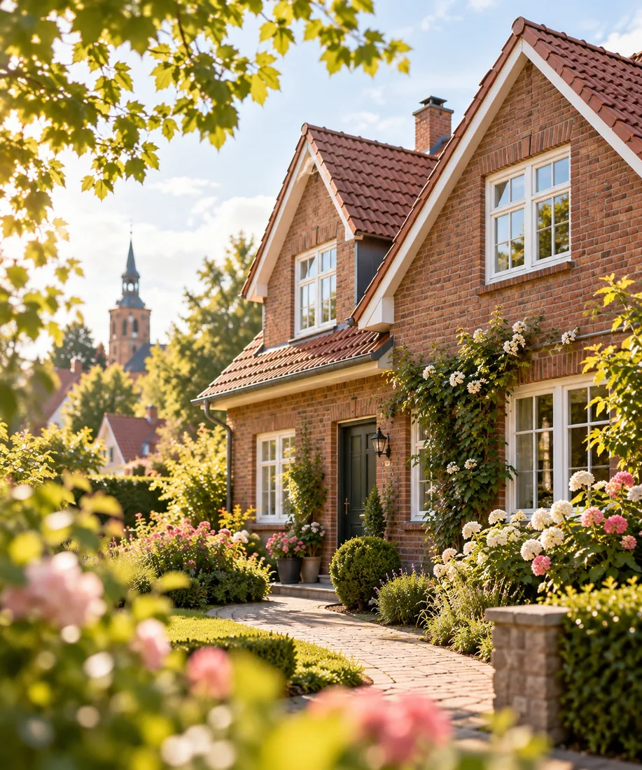Illustratives norddeutsches Wohnhaus mit Backsteinfassade
